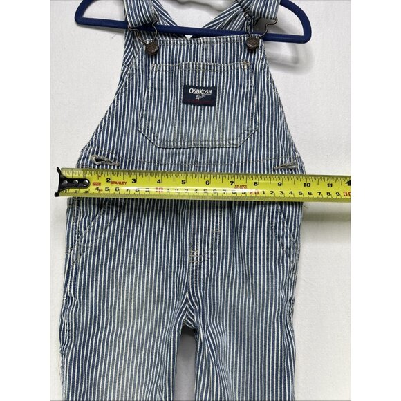 OshKosh B'Gosh Railroad Striped Vestback Overalls Toddler Baby Snaps Sz 12 Month - Picture 4 of 8